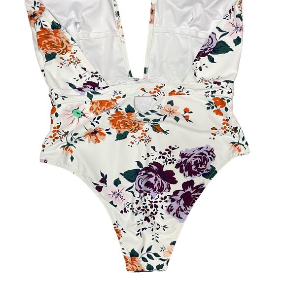 Cupshe | NWT White Floral Print Ruched Halter Cross Cutout One-Piece Swimsuit - Picture 7 of 12